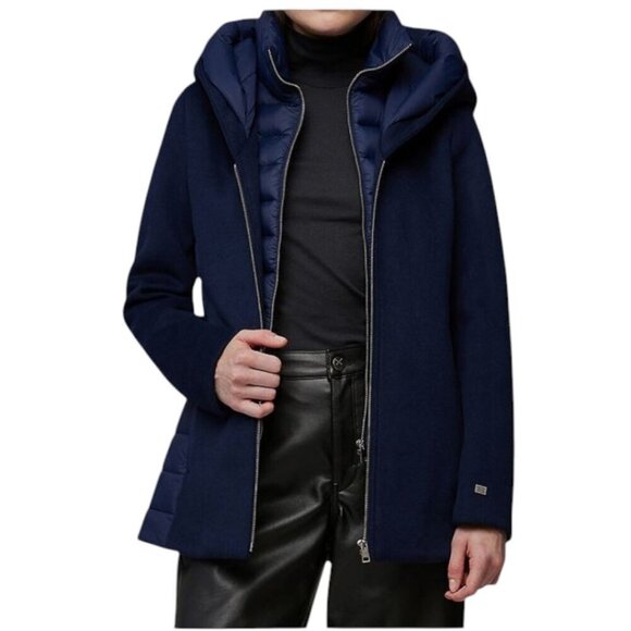 Soia & Kyo Womens Viviana Wool Blend and Quilted Puffer Hooded Coat in Lapis Lrg - Picture 3 of 16